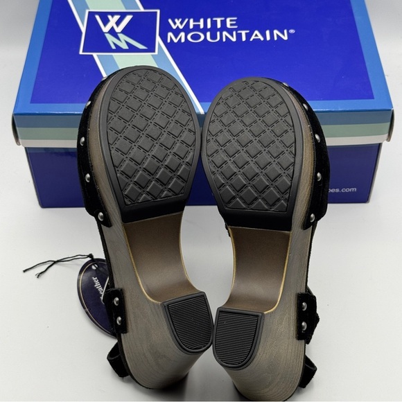 White Mountain Cherub Clogs 6M | Black Suede Wood Heel Sandals NIB - Picture 5 of 7